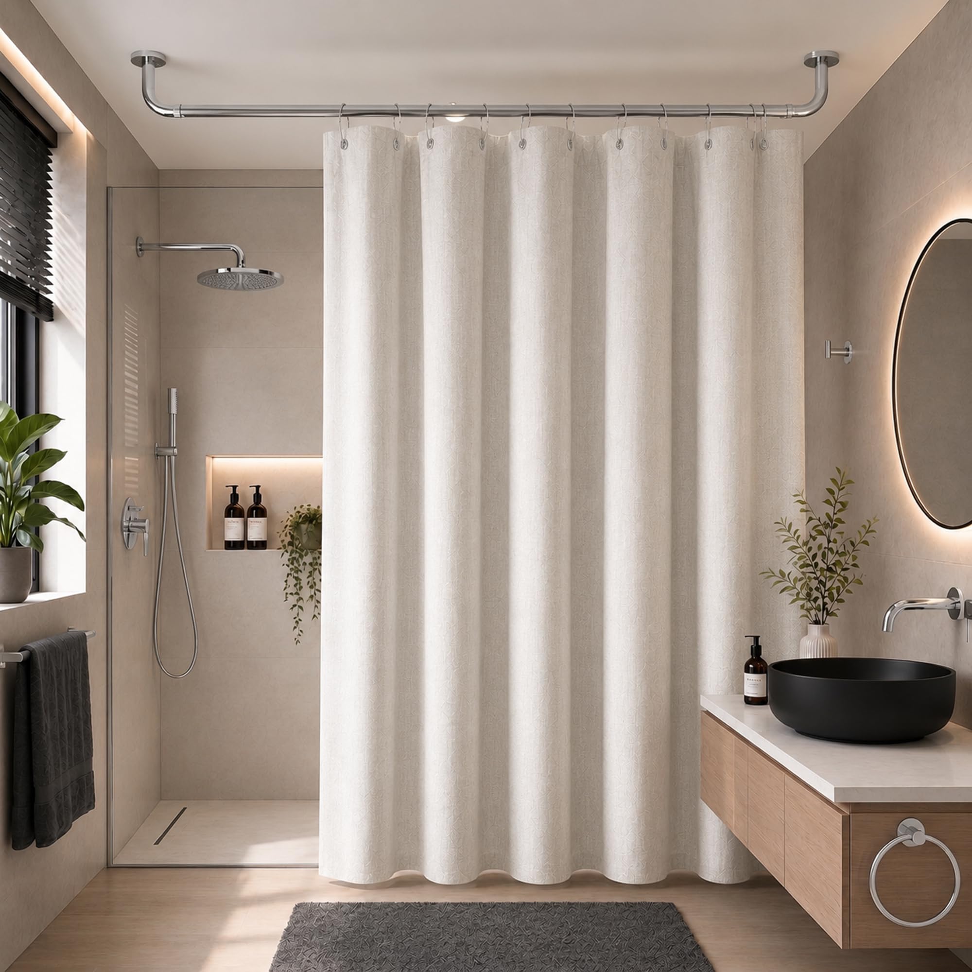AMEHA Extendable Shower Curtain Pole 48-82 inches (120-210cm) Chrome