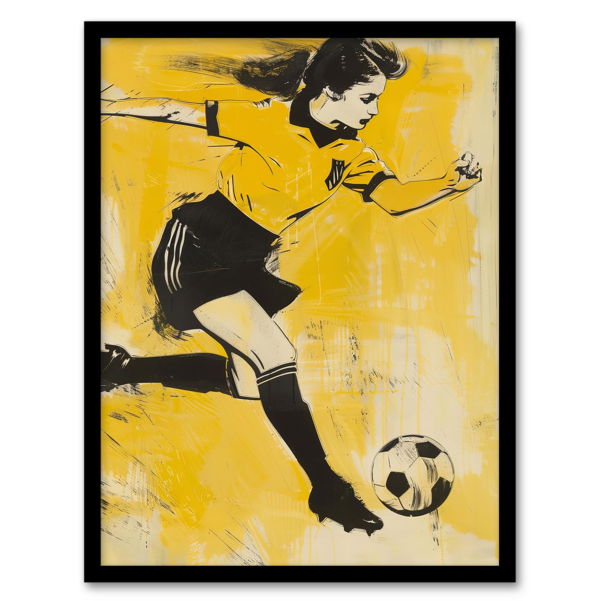 Artery8 Womens Girls Football Fan Soccer Player Striker Living Room Artwork Framed Wall Art Print A4