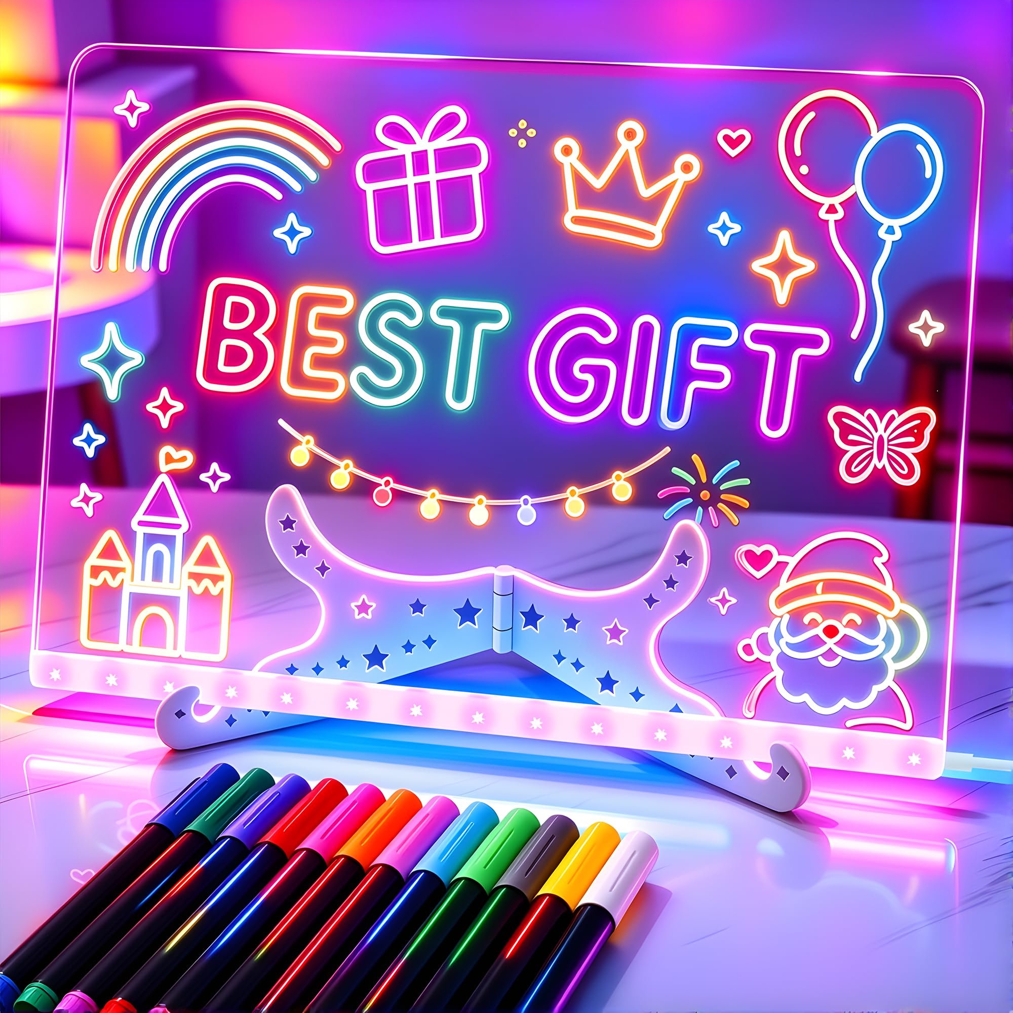 LED Drawing Board with 12 Colors Pen, 30×20cm LED Note Board with 7 Colour Light Modes, USB Powered, Acrylic Light up DrawingBoard for Birthday Gifts, Christmas