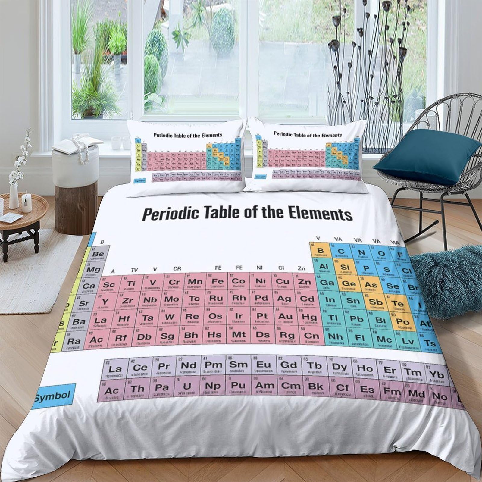TUFRTGYHN 3D Printed Periodic Table of Elements Duvet Cover Microfiber Soft Breathable Chemistry Bedding Set with 2 Pillowcases for Bedroom Decor, Single（135x200cm）