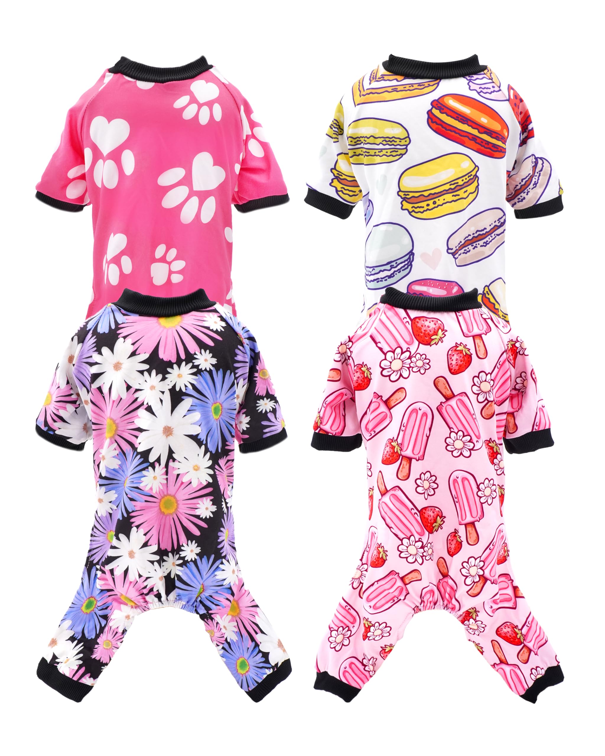 PET SHOW 4 Pack Dog Pajamas for Extra Large Dogs Girl Soft Stretchy PJs Paw Floral Jumpsuit Dog Doughnut Ice Cream Onesies Outfits with Sleeve Pets