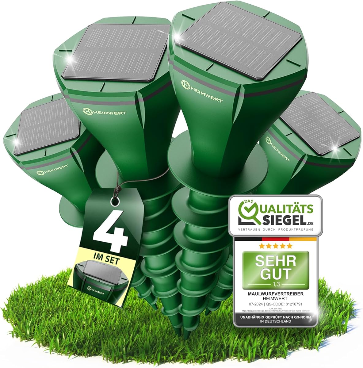 HEIMWERT Maulwurf Vertreiber Wühlmausschreck - SCHNELLE Ergebnisse mit KI Wechselfrequenz Automatik - Solar Abwehr wasserdicht und flüsterleise - auch gegen Wühlmäuse (4er Pack)