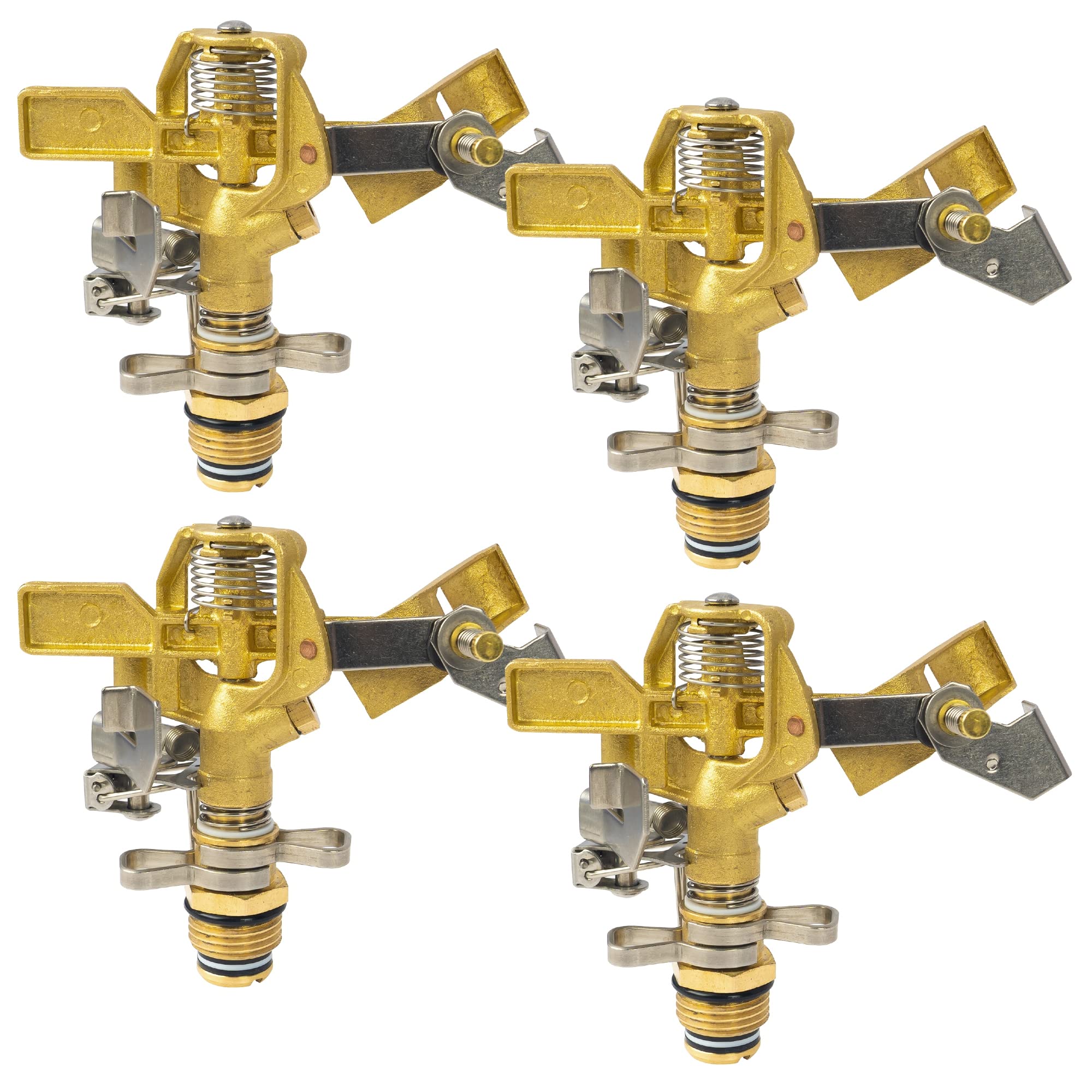 Hourleey 1/2 Inch Brass Impact Sprinkler, Heavy Duty Water Sprinkler Head, Adjustable 0-360 Degree Coverage Pattern, Watering Sprinkler with Nozzles for Large Patio Garden Irrigation (4 Pack)
