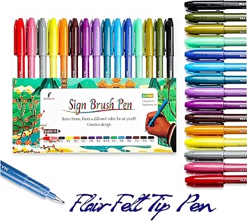 Sign Brush Pen, 15pcs Calligraphy pen Flair Pens Fine Point0.4mm Assorted Colors, Felt Tip Pens Art Brush Marker, Journaling Pen Set for Beginners Adult Hand Lettering Calligraphy