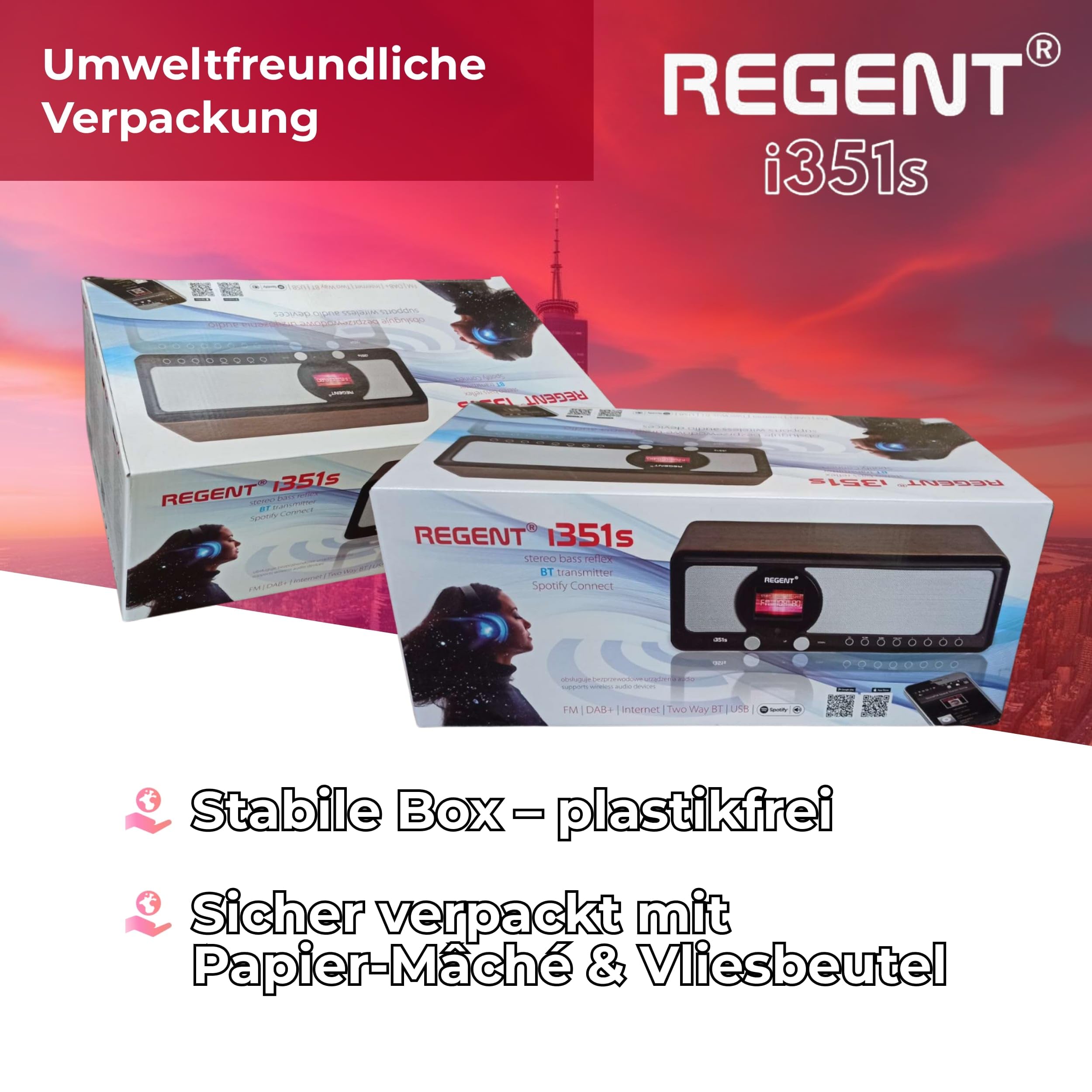 Ferguson Regent i351S – Internetradio WLAN, DAB+ Radio mit Bluetooth, Spotify Connect, Farbdisplay, Dual Alarm, Fernbedienungs-App, einzigartige Bluetooth-Sender Two Way BT (Schwarz)