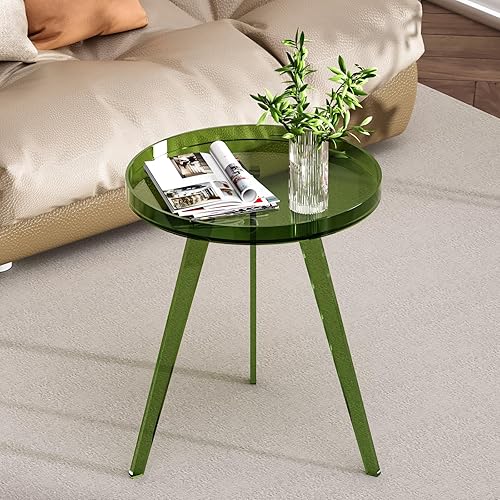 Miniatura 2 de Mesa auxiliar de acrílico transparente, mesa auxiliar redonda, mesita de noche, mesita de noche, círculo pequeño con bandeja para sala de estar,