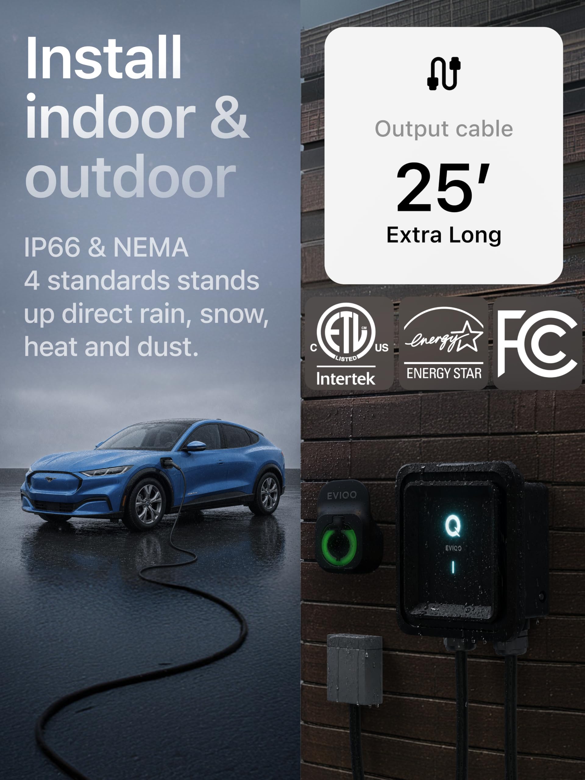 EMPORIA Level 2 EV Charger w/ J1772 Connector — 48 Amp, 240V WiFi Enabled Electric Vehicle Charging Station, 25ft Cable, Hardwired with Whip, White thumbnail 10
