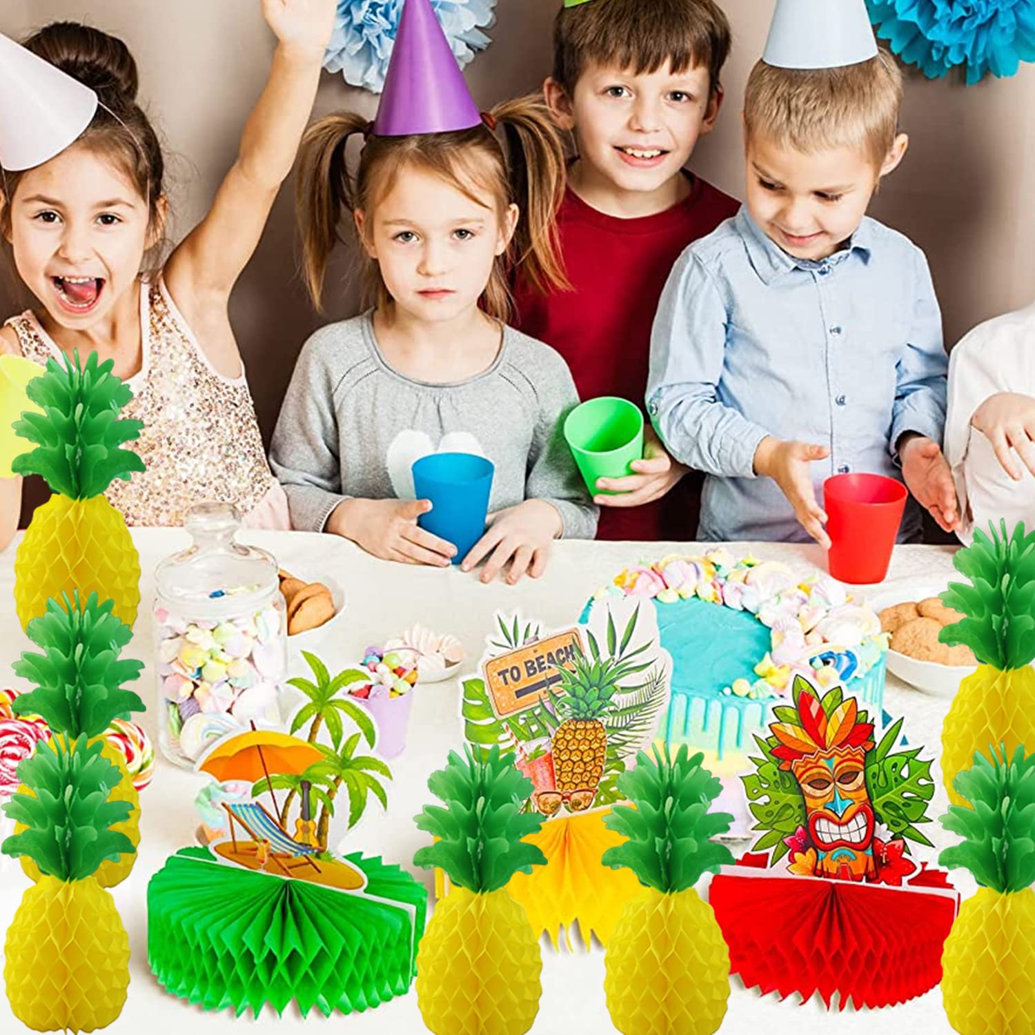 Blulu Ananas-Waben Aus Seidenpapier – 35,6 Cm Groß, 15 Stück | Tropische Tisch- & Hangedekoration Für Hawaii-Party