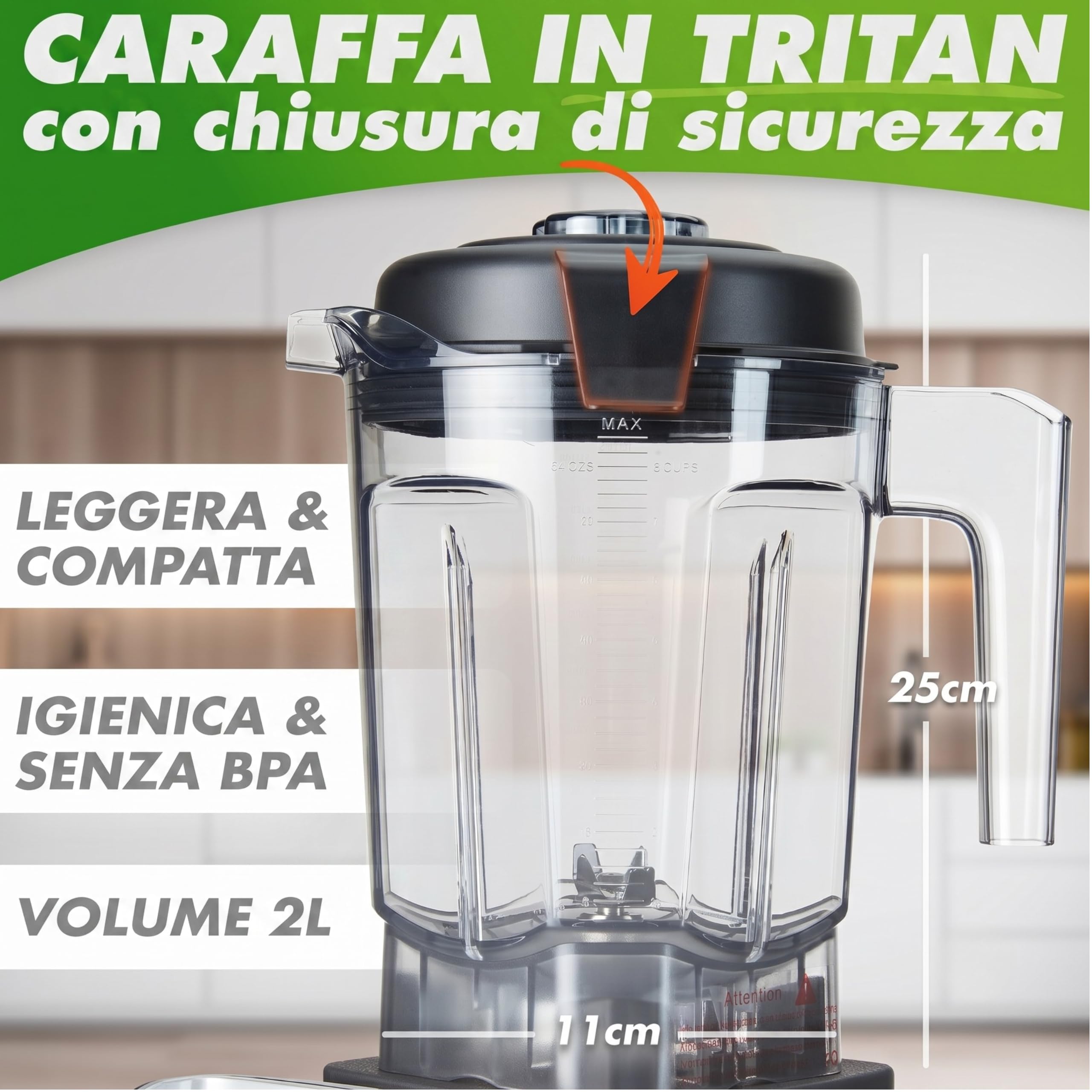 NUTRI-BLENDER MAX+ Frullatore ad Alte Prestazioni 2000 W, Professionale - 2 L, Tritan, Senza BPA, 9 Livelli, Timer Digitale Con Libro di Ricette