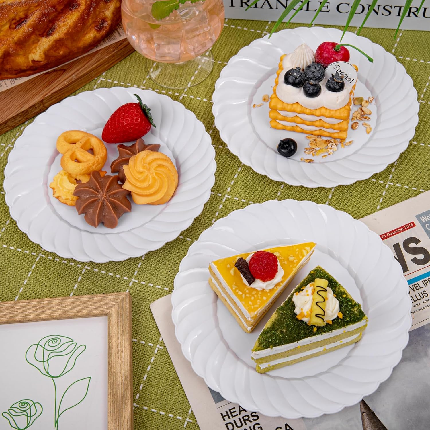 U-QE 100 Pieces White Plastic Plates - 6 Inch White Disposable Plates - Washable & Reusable - Premium Hard Dessert Plates - Party Supplies for Birthdays, Celebrations, Travel, Wedding,Party and Events - Image 6