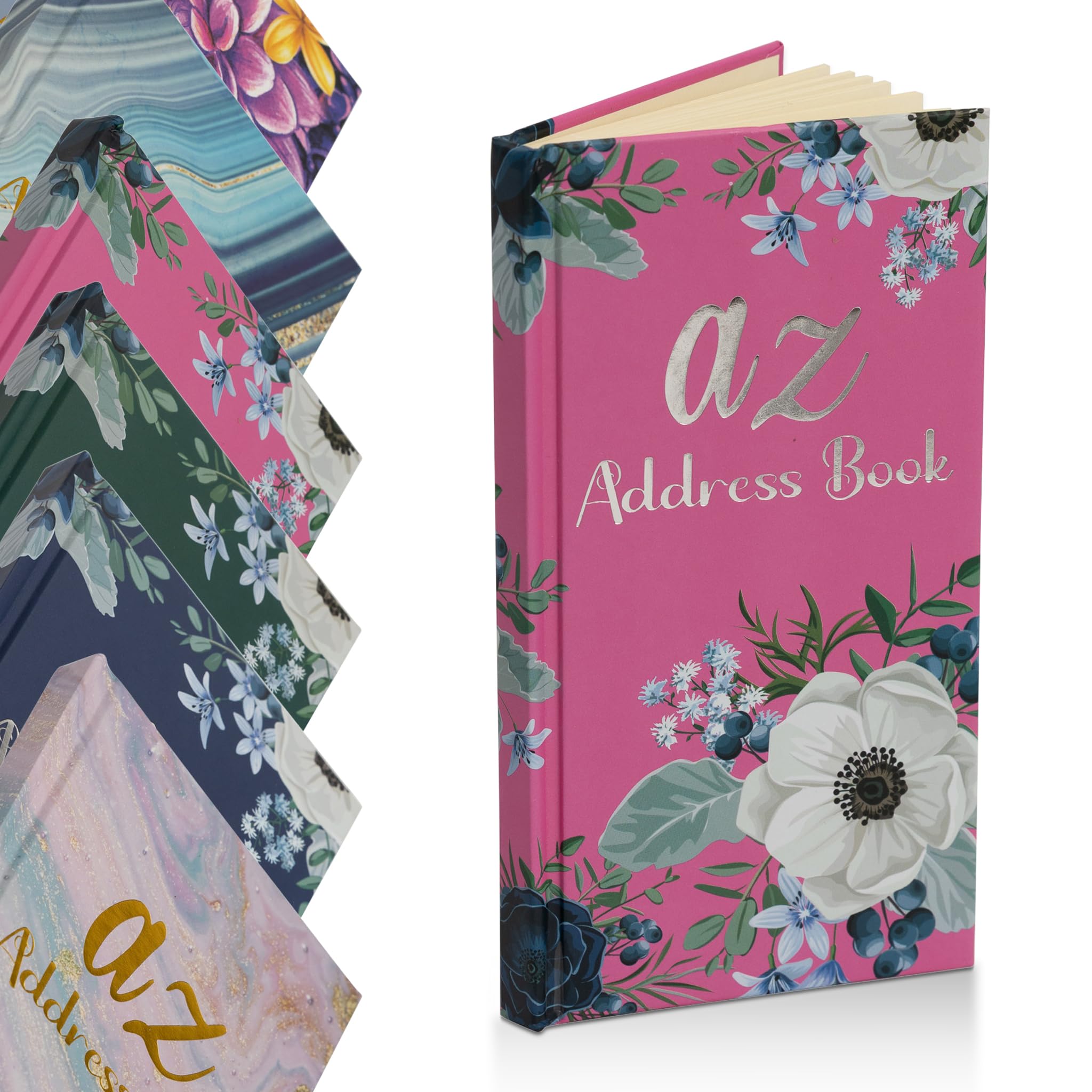 Telephone Address Book A-Z Index Hard Back Cover Slim, Cerise Flowers
