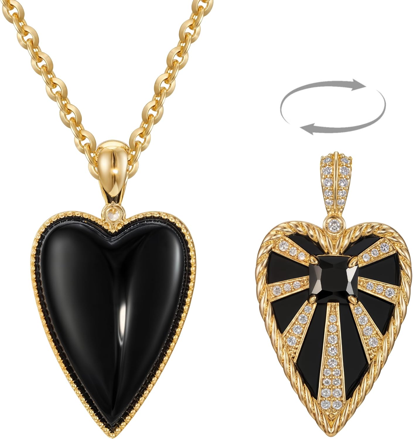 Fettero Gold Heart Necklace for Women, 14K Gold Plated Charm Necklaces for Women Double Sided Love Heart Pendant Gold Necklace for Mom Wife Valentines' Day Jewelry