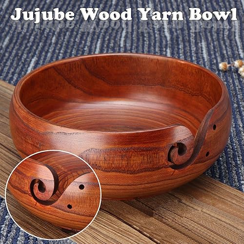 Miniatura 6 de Piru Natural-Azufaifo-Madera-Hilo-Cuenco-Soporte-Para Tejer-Crochet-Skeins-Decoración del Hogar-Natural-Azufaifa-Hilo-Lana-Cuenco-Porta-Para