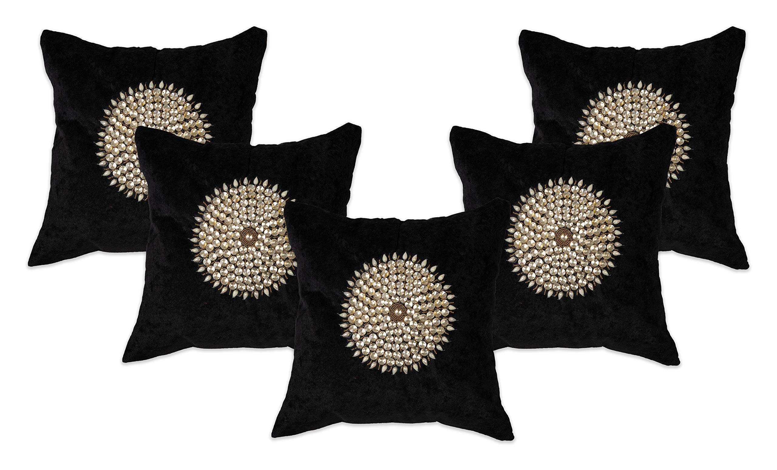 NEHA HANDICRAFTS Silk & Velvet 5 Piece Decorative Handmade Mandala Design Embossed Golden Beads Work Sofa Cushion Covers - 16" x 16", Black (B07WSBSD3M) Amazon Price History, Amazon Price Tracker