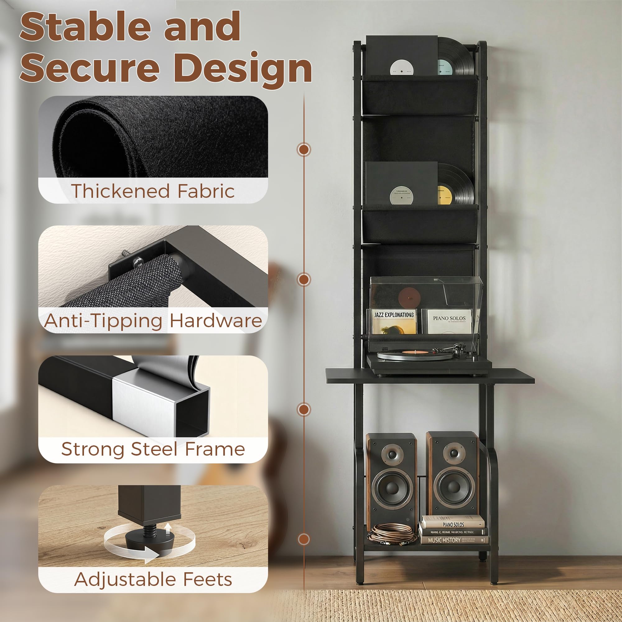 HOMCOM Almacenamiento de discos de vinilo con soporte para reproductor, soporte giratorio y estante de exhibición, unidad de almacenamiento de CD para hasta 40 CD, mesa de reproductor de discos para