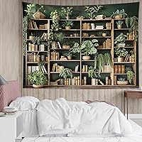 HVEST Green Plant Bookshelf Tapestry Wall Hanging 40x60 Inch Reading Decor for Bedroom Dorm Study Living Room