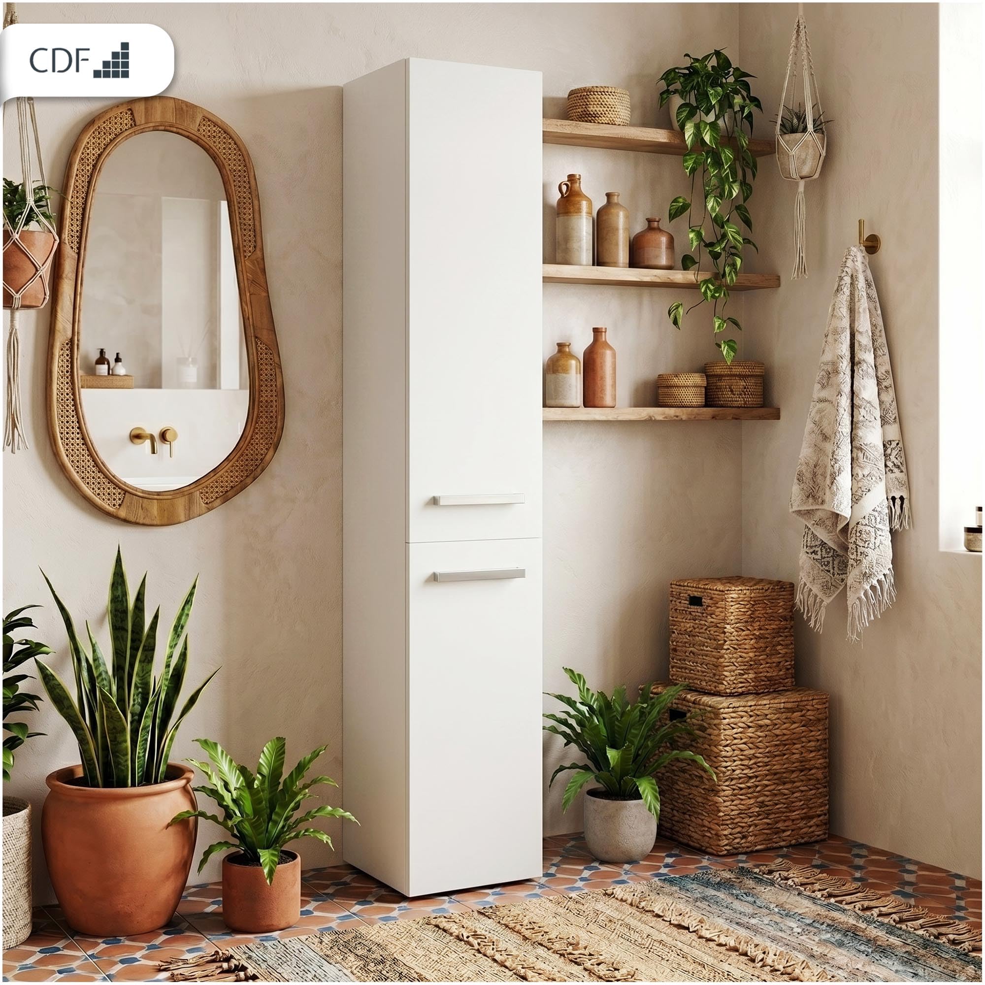CDF Mueble de Baño y Lavandería, Columna de Baño Estrecho, Armario Alto sin Cesto para la Ropa, Armario Que Ahorra Espacio Salón, Pasillo, Aseo Blanco, Ancho 31 cm, 30x31x174 cm