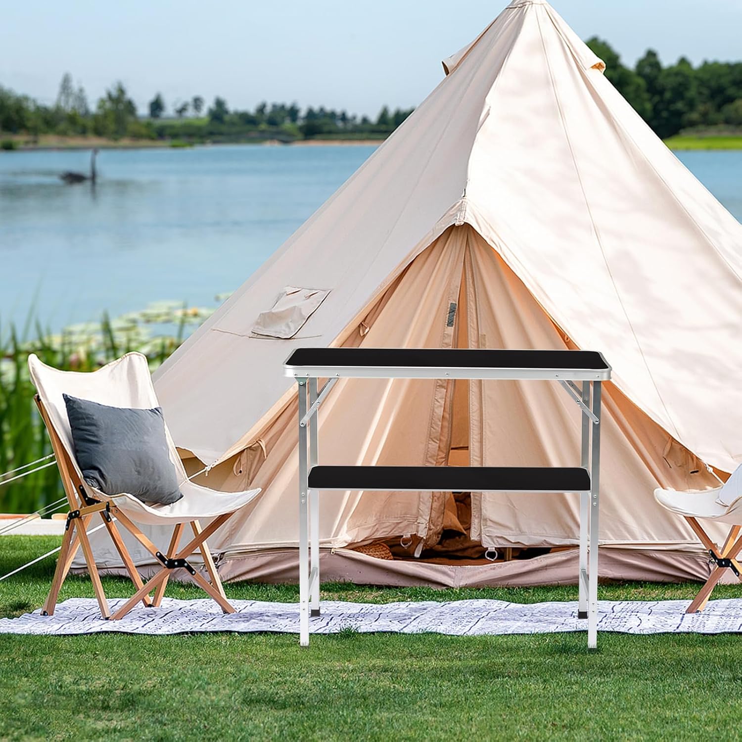 Folding Portable Bar Table, Portable Pop-Up Bar Table, Folding Camping Table, Tradeshow Podium Table with Carrying Case for Indoor, Outdoor, Party, Picnic, Exhibition