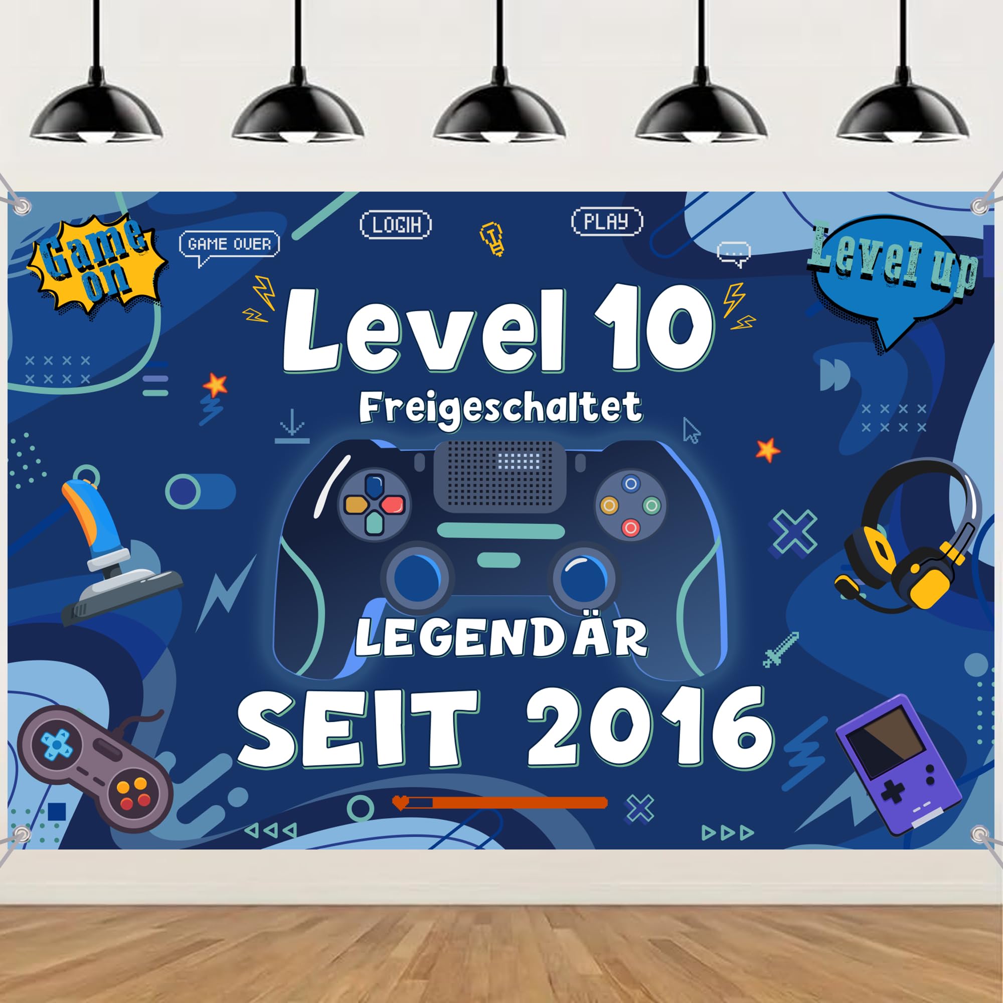 Tasoraor Game Deko 10. Geburtstag Banner - Gaming Geburtstagsdeko Level 10 Hintergrund 150 x 100 cm, Stoff Gamer Partybanner für 10. Junge Kindergeburtstag Dekoration