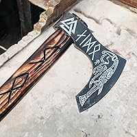 Vista 2 de Viking TOOLS-Hacha vikinga Berserker Tomahawk de 22.0 pulgadas con funda de cuero, hacha vikinga forjada a mano 'Fenrir' nórdico Valhalla Vikings
