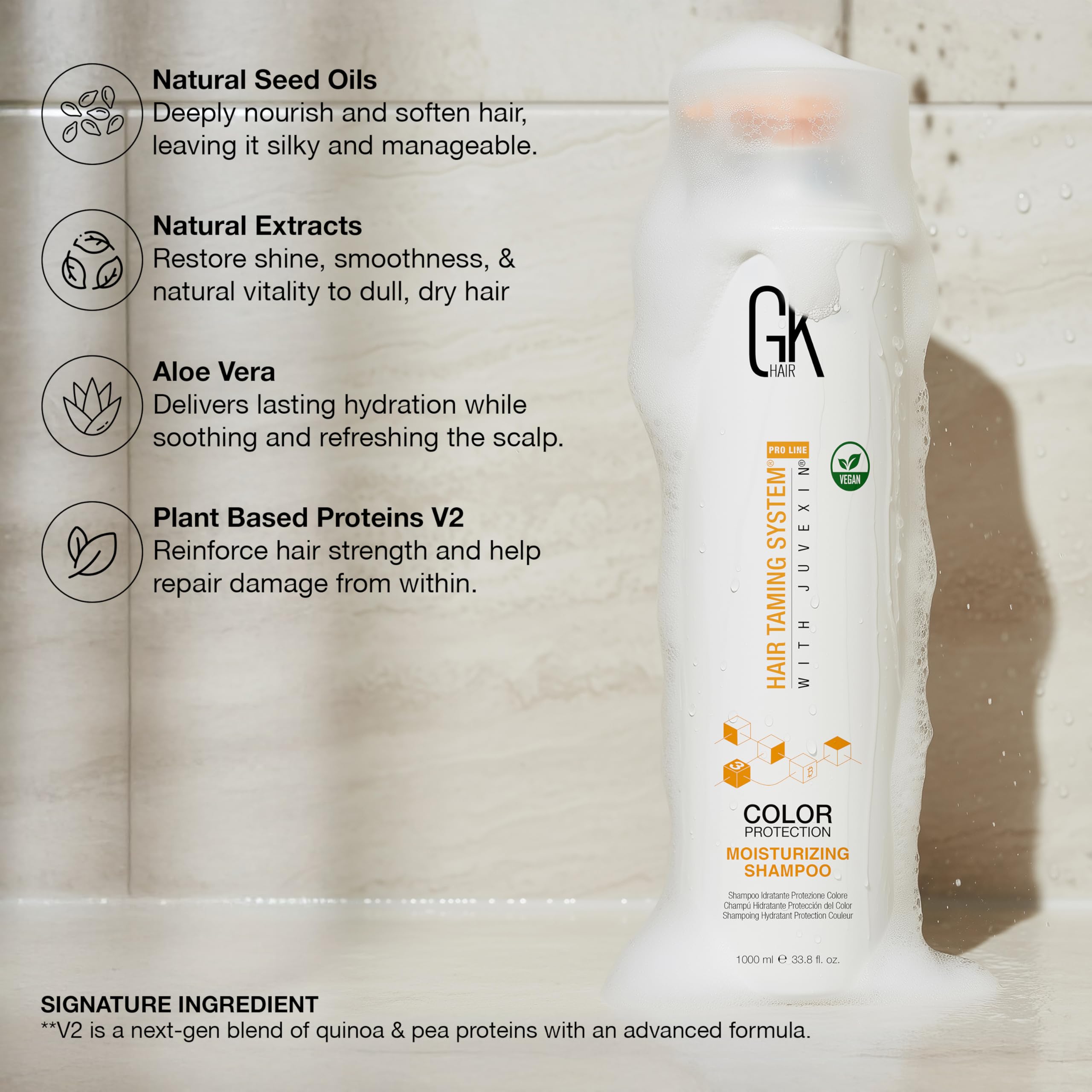 GK Hair Cheratina Globale Moisturizing Shampoo e Balsamo Set Idratanti per Capelli Colorati - Uso Quotidiano da Secchi a Normali Senza Parabeni 1000ml