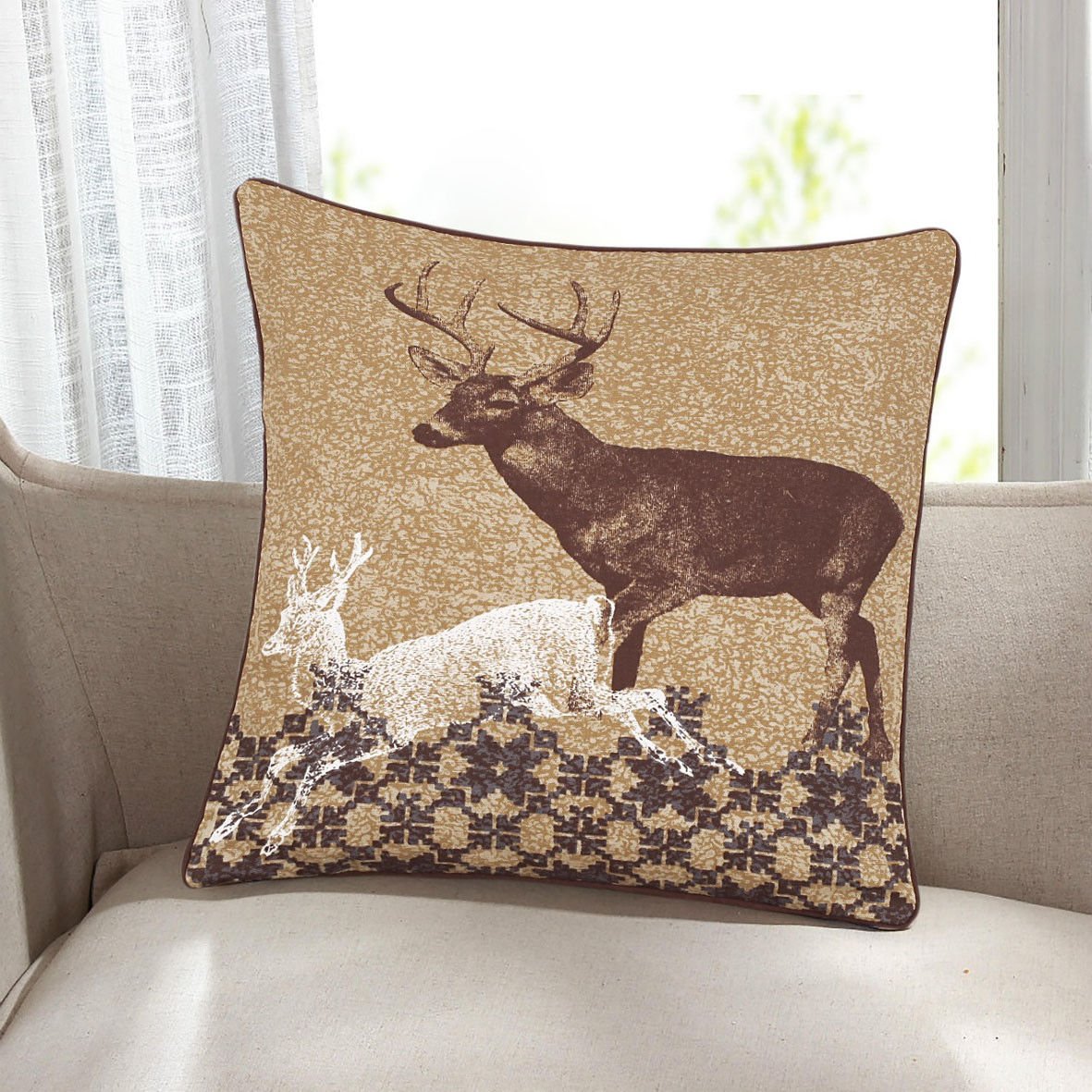 ARLINENS 100% Cotton's Decorative Christmas Cushion Cover Pillow Case,18x18(45X45cm) (Brown Stag, 18x18)