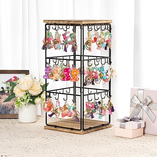 Miniatura 5 de Yoimori - Organizador de aretes con base de madera, 48 ganchos para mujeres y niñas, organizador de joyas para mostrar anillos, aretes, aretes y