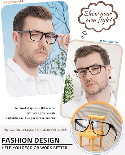 Miniatura 8 de MARE AZZURO Gafas de lectura grandes retro para hombre, lectores ligeros 1.0 1.25 1.5 1.75 2.0 2.25 2.5 2.75 3.0 3.5 4.0 5.0 6.0