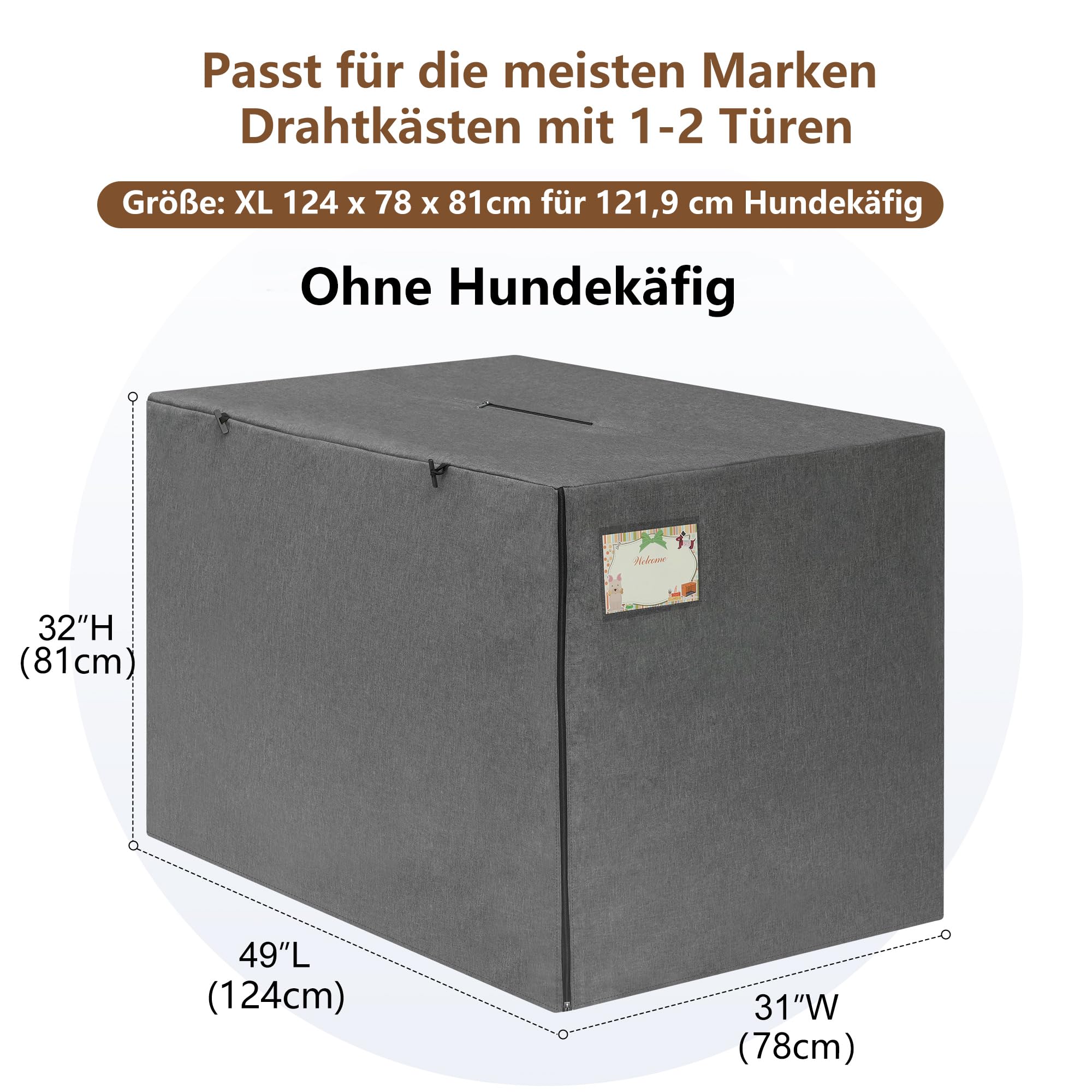 HiCaptain Housse de cage pour chien, Housse pour cages de chien, Durable, imperméable, résistante au vent avec double porte, pour usage intérieur et extérieur (Seulement la housse, 124 x 78 x 81 cm (L
