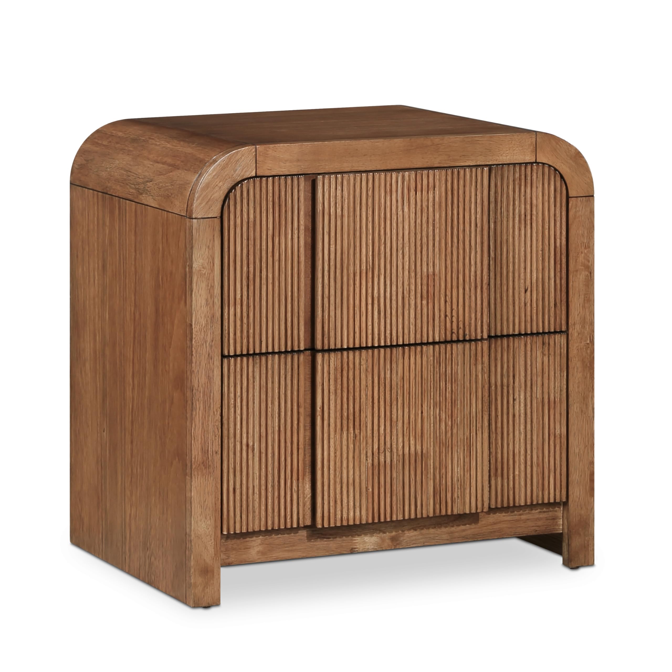 Meridian Furniture 314Walnut-NS Fluted Collection Art Deco Night Stand with Solid Wood Rich Walnut Finish, Fluted Drawer Fronts, Arched Shape, 26" W x 21" D x 26" H, Walnut