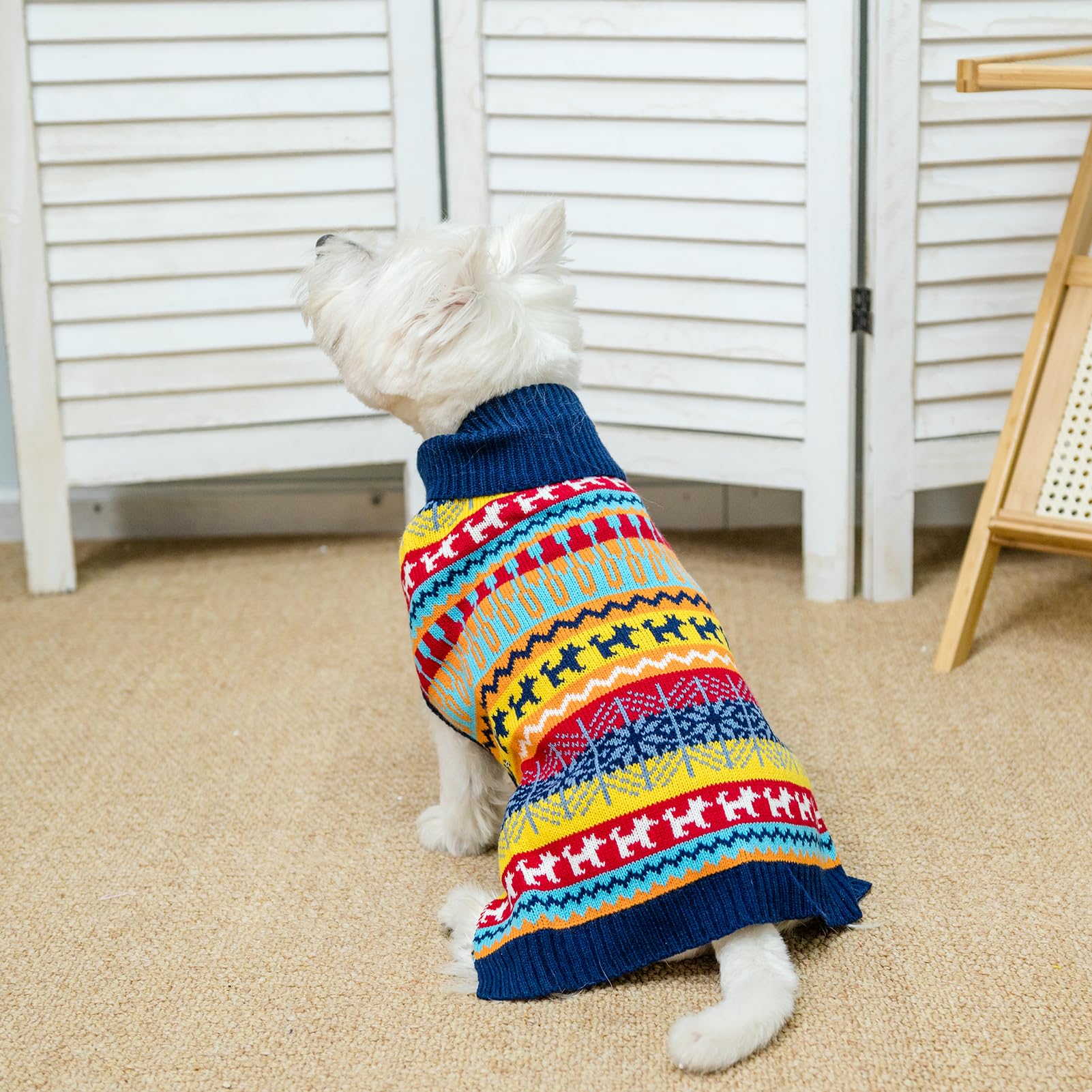 Mihachi Hundepullover – Gestrickter Wintermantel Mit Bunten Streifen, Weich & Warm
