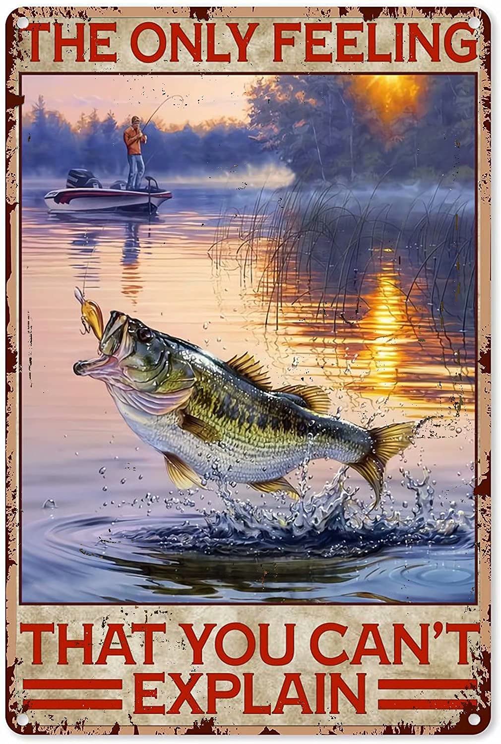 Lawenp Fishing Metal Tin Sign,The Only Feeling That You Can't Explain,Vintage Style Iron Painting for Home Man Cave Bar Cafe Kitchen Wall Decor 8x12 Inch