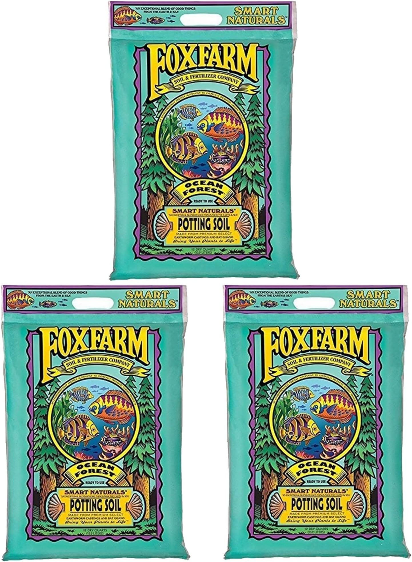 FoxFarm Qt FX14053 Ocean Forest Soil Bag, 12 Quart, Pack of 1, Brown-Set of 3