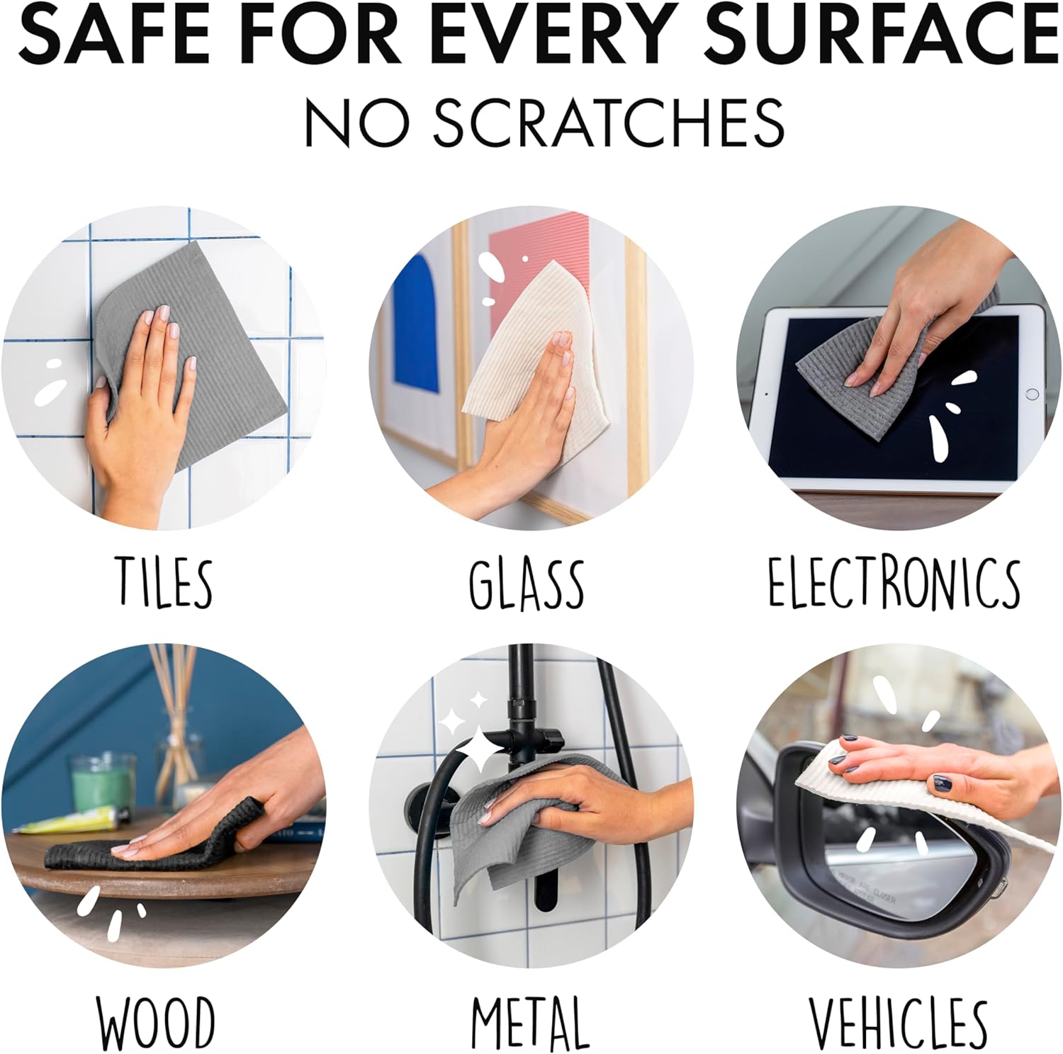 SUPERSCANDI 6 Pack Swedish Dishcloths for Kitchen - 100% Biodegradable & Compostable Reusable Paper Towels Washable, Food-Safe & Without Plastic - Dish Rags Suitable for Any Surface, Black - Image 4