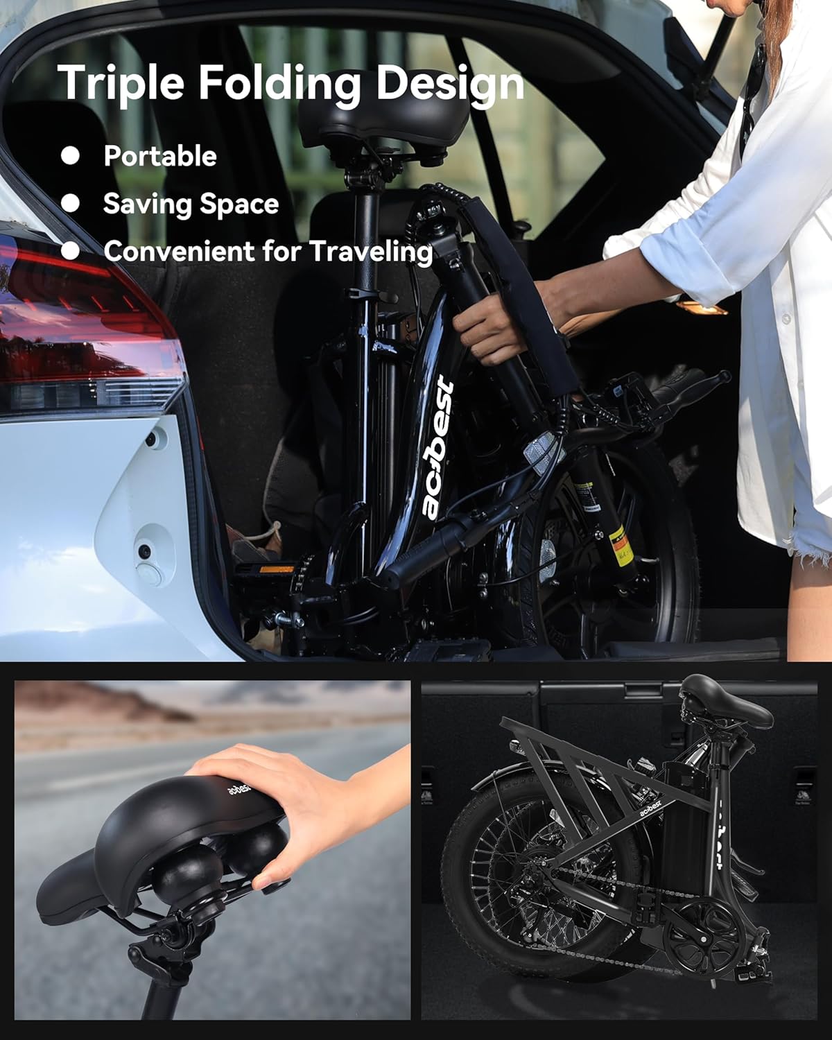 ACTBEST Mars Electric Bike for Adults, 20'' Fat Tire Folding Ebike with Peak 1200W Motor, 7 Speed 28MPH, 48V 499Wh Removable Battery Max Range 55 Miles, Foldable Electric Bicycle