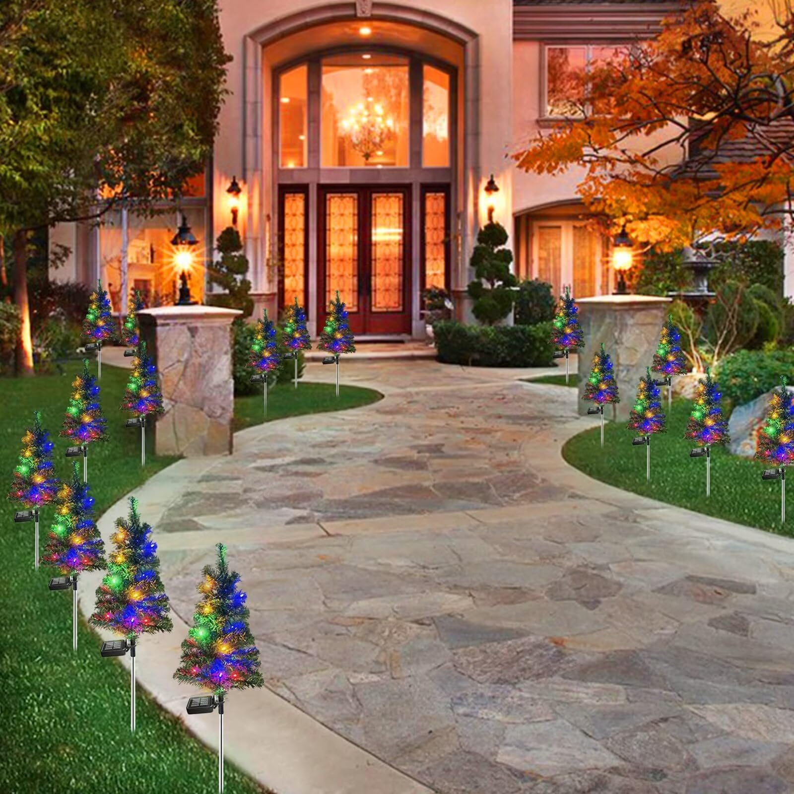 4 luces solares de estaca para árbol de Navidad, jardín, impermeables, decoraciones de árbol de Navidad, luces de árbol de Navidad al aire libre, decoración de Navidad, luces de camino, patio (4 7