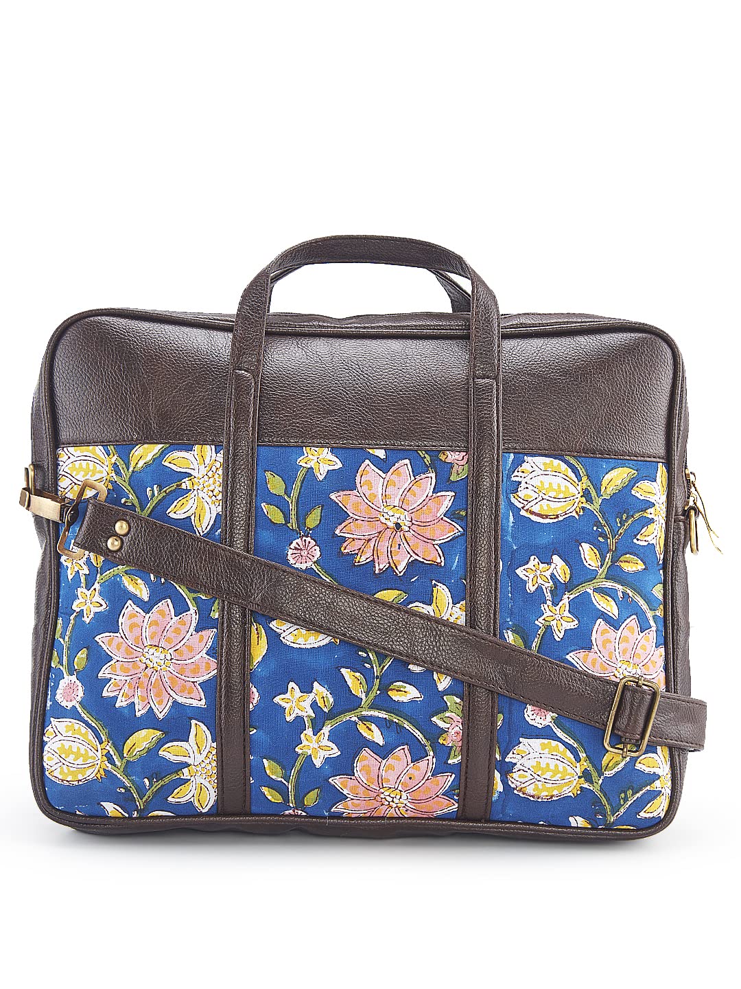 NEPRI Vegan Leather Handmade Laptop Bag | Printed Blockprint - Floral Blue Pink (B0BZWB4F6B) Amazon Price History, Amazon Price Tracker