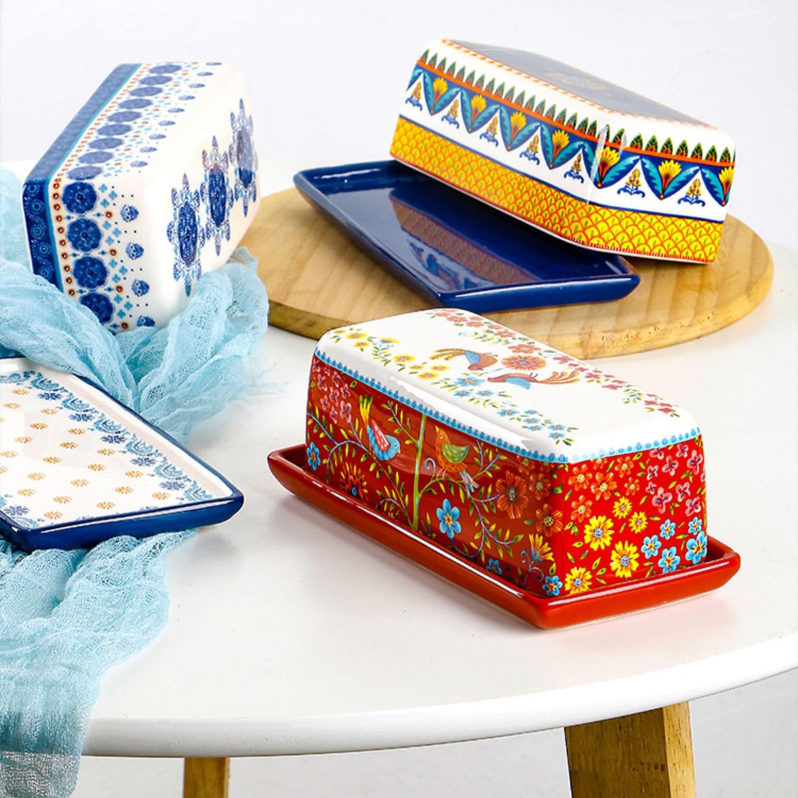Beurrier Beurrier en porcelaine, plateau en céramique avec couvercle, pour cuisine(Multi-colored2)
