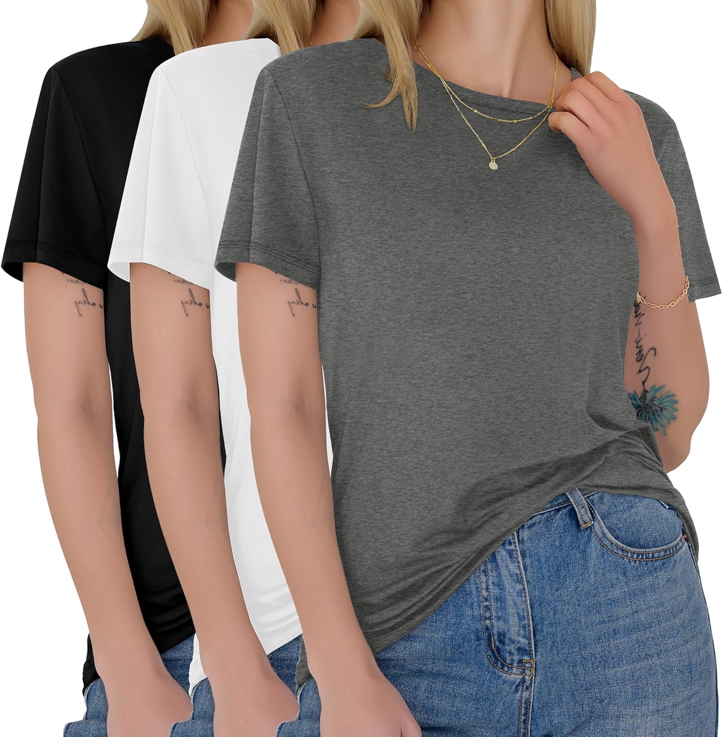 GAYHAY 3 Pack Womens T-Shirts - Short Sleeve Spring Summer Tops Crew Neck Trendy Casual Work Soft Basic Tees for Ladies 2026