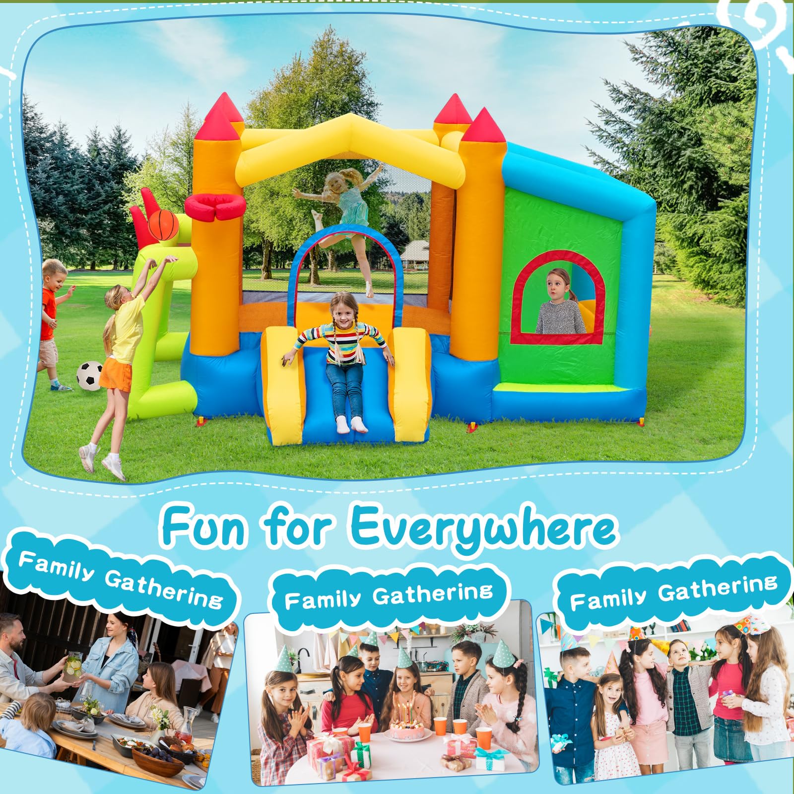 FBSPORT hüpfburg Outdoor mit gebläse hüpfburg mit Wasserrutsche Indoor, hüpfburgen Kinder Kinder Bounce Castle mit Ball Pit Pool, Basketball Reifen, Dart Spiel