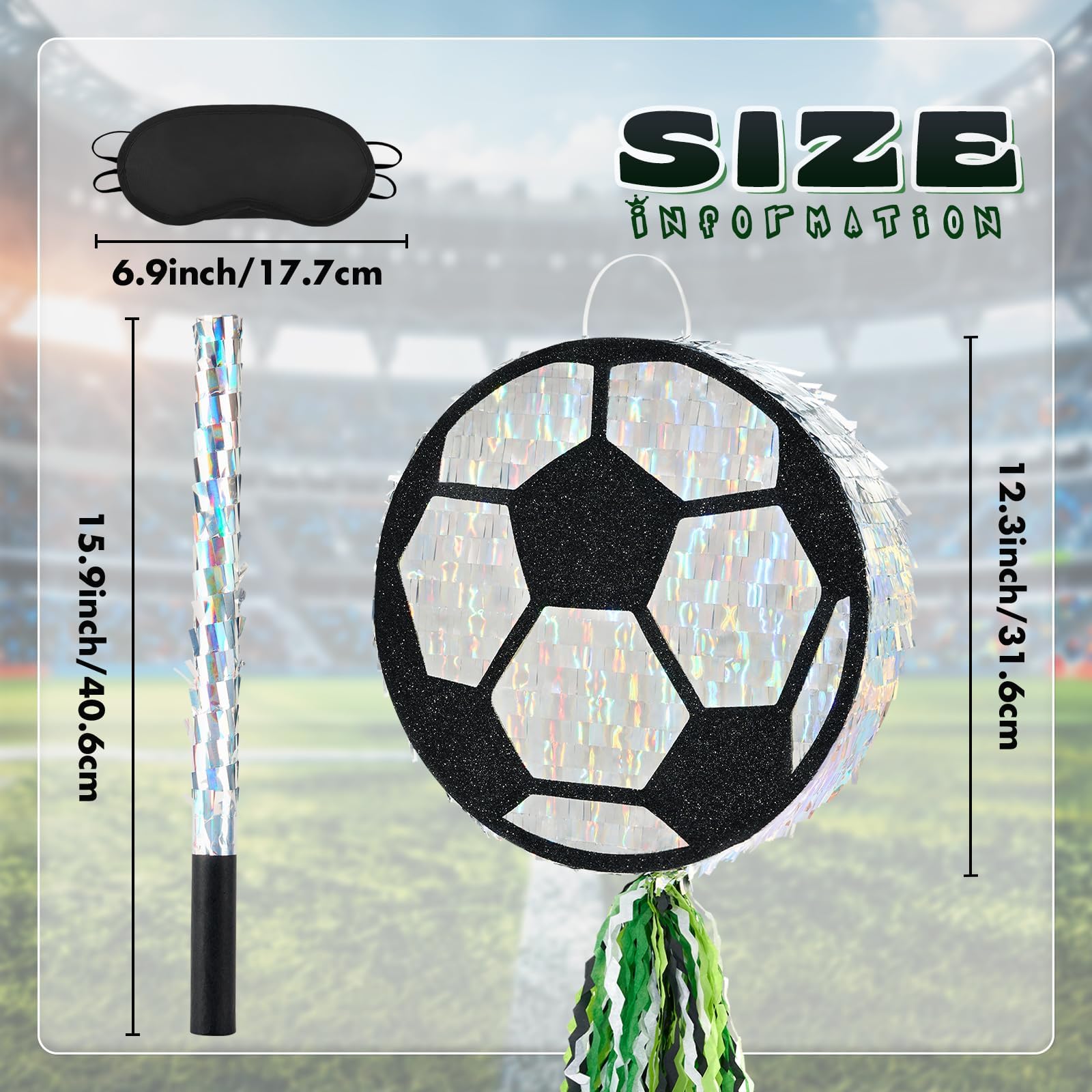 WERNNSAI Ballon de football Pinata Piñata avec bandeau et bâton pour sport, fête d'anniversaire, jeu de football, enterrement de vie de jeune fille, décoration