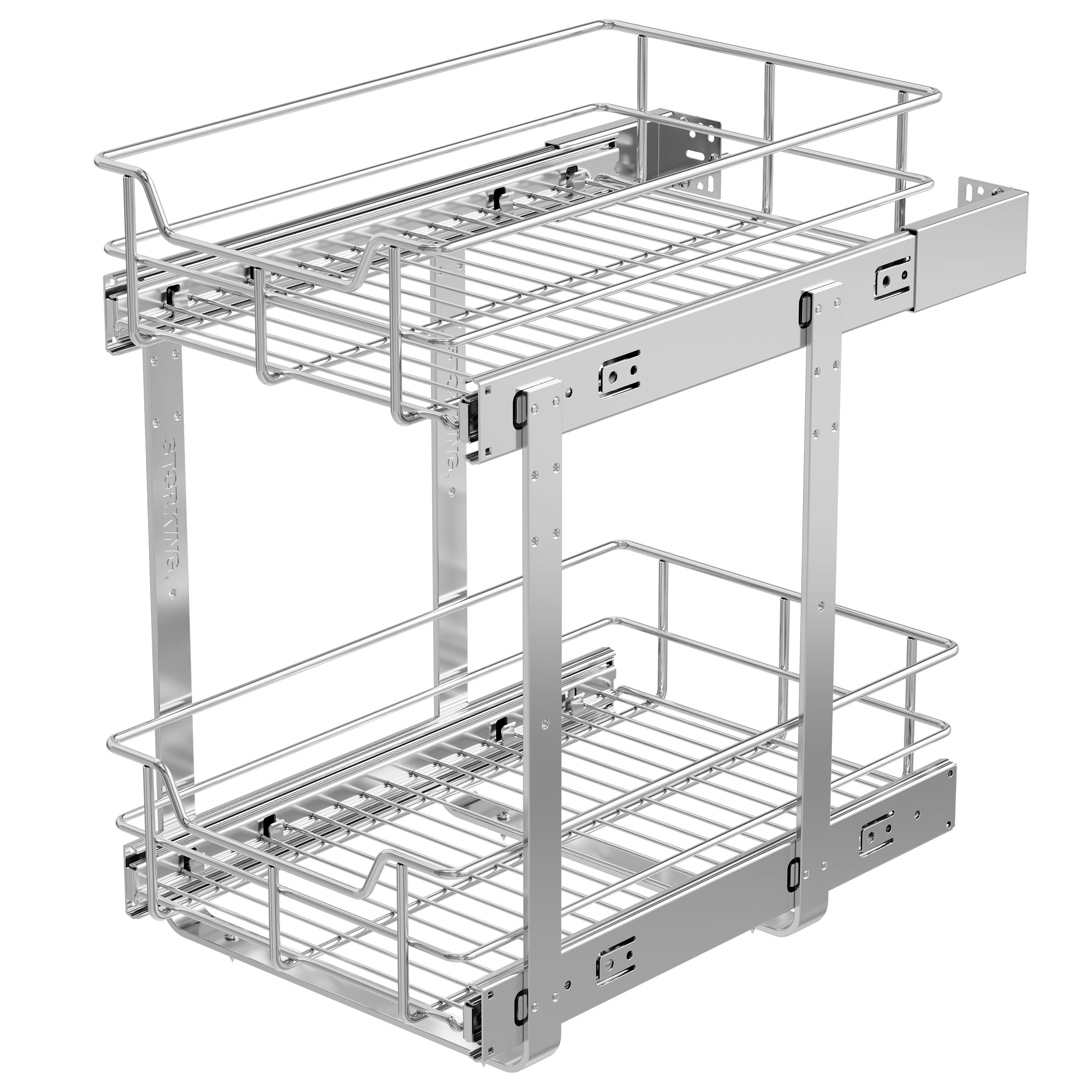 2 Tier Pull Out Cabinet Organizer 11" W X 17" D, Chromed, Full Slide Out | For Kitchen Organizers and Storage, Pull Out Drawers For Cabinets Capacity Heavy Duty Caddy, Cabinet Shelves, Bathroom Pantry 2 Tier - Chrome-Plated 11" W X 17" D