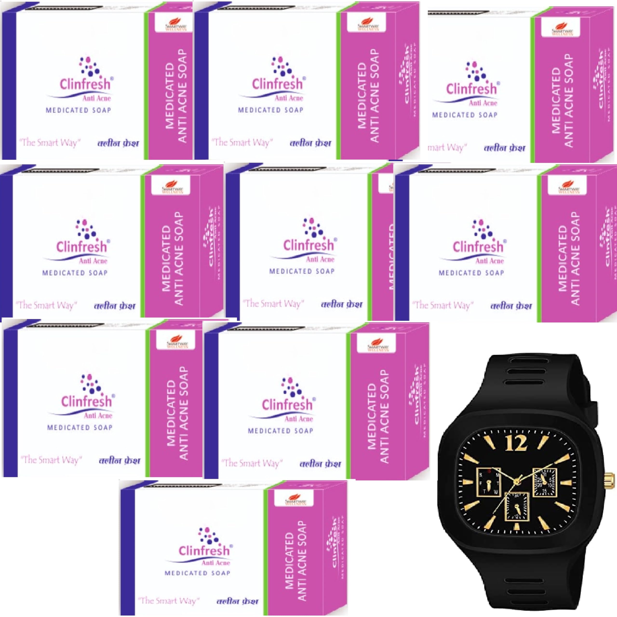 clinfresh anti acne soap (75 gram) (1 miller watch) pack of 9