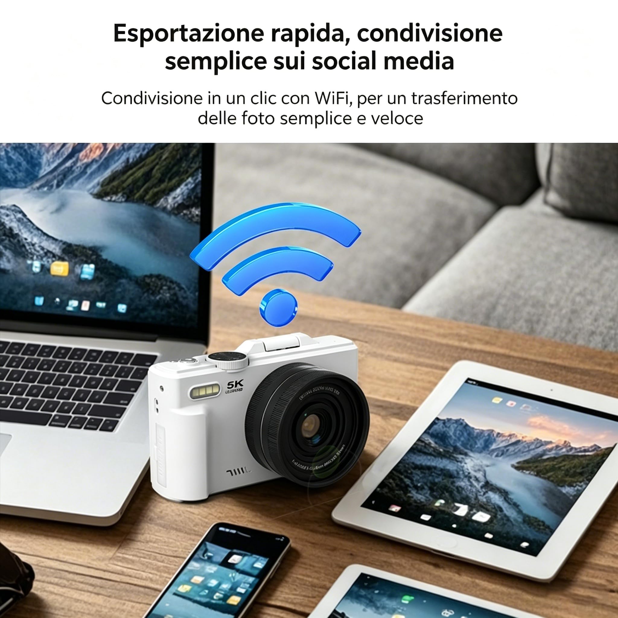 Optinexo 5K Digital Compact Camera Digitale con 18X Zoom Ottico, Schermo Orientabile 180°, 75 Milioni di Pixel, Scheda di Memoria 64 Gb Inclusa, Ideale per Viaggiatori e Principianti