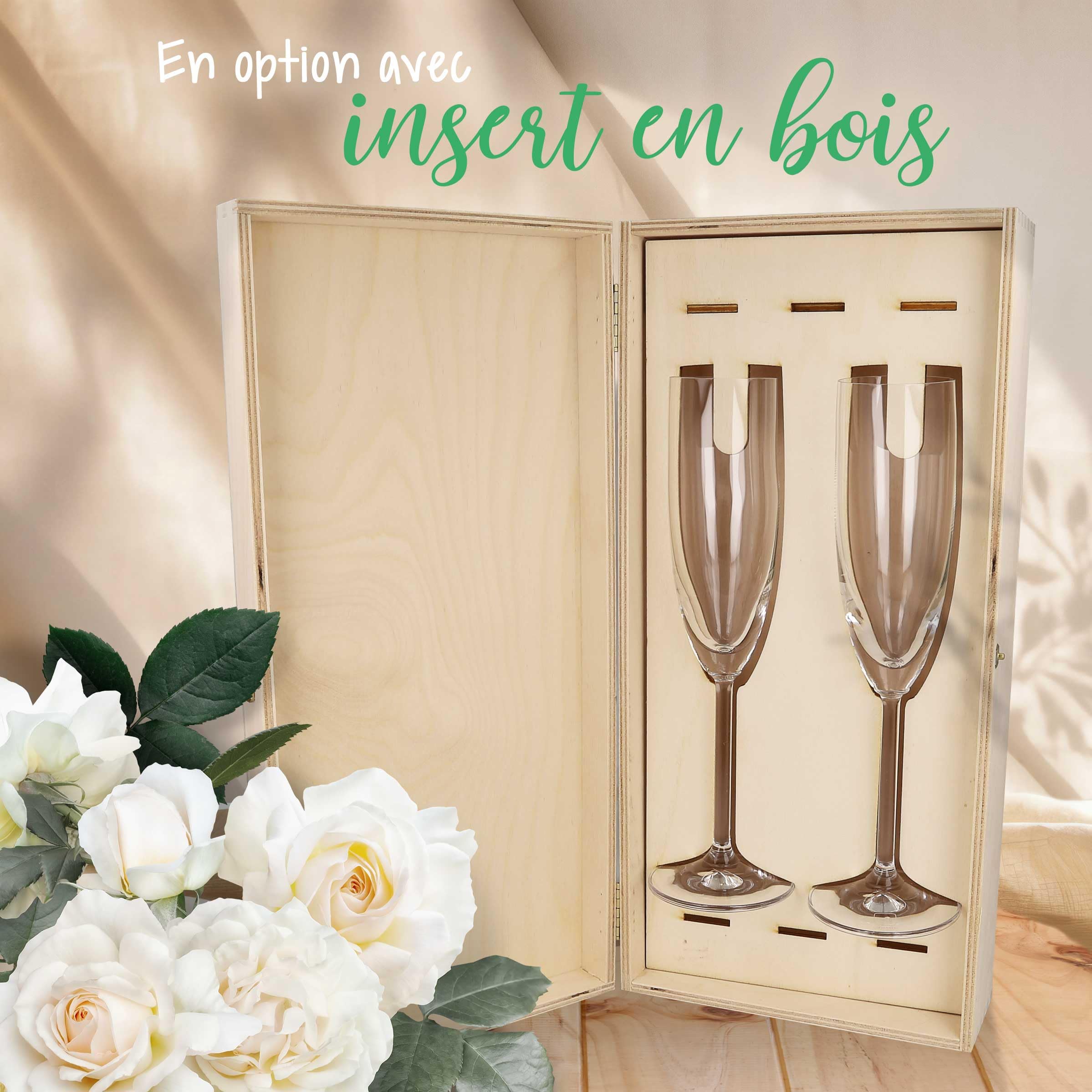 Leonardo Flûtes à champagne gravés Design floral Cadeau mariage, fiançailles ou anniversaire Boîte bois vintage imprimée