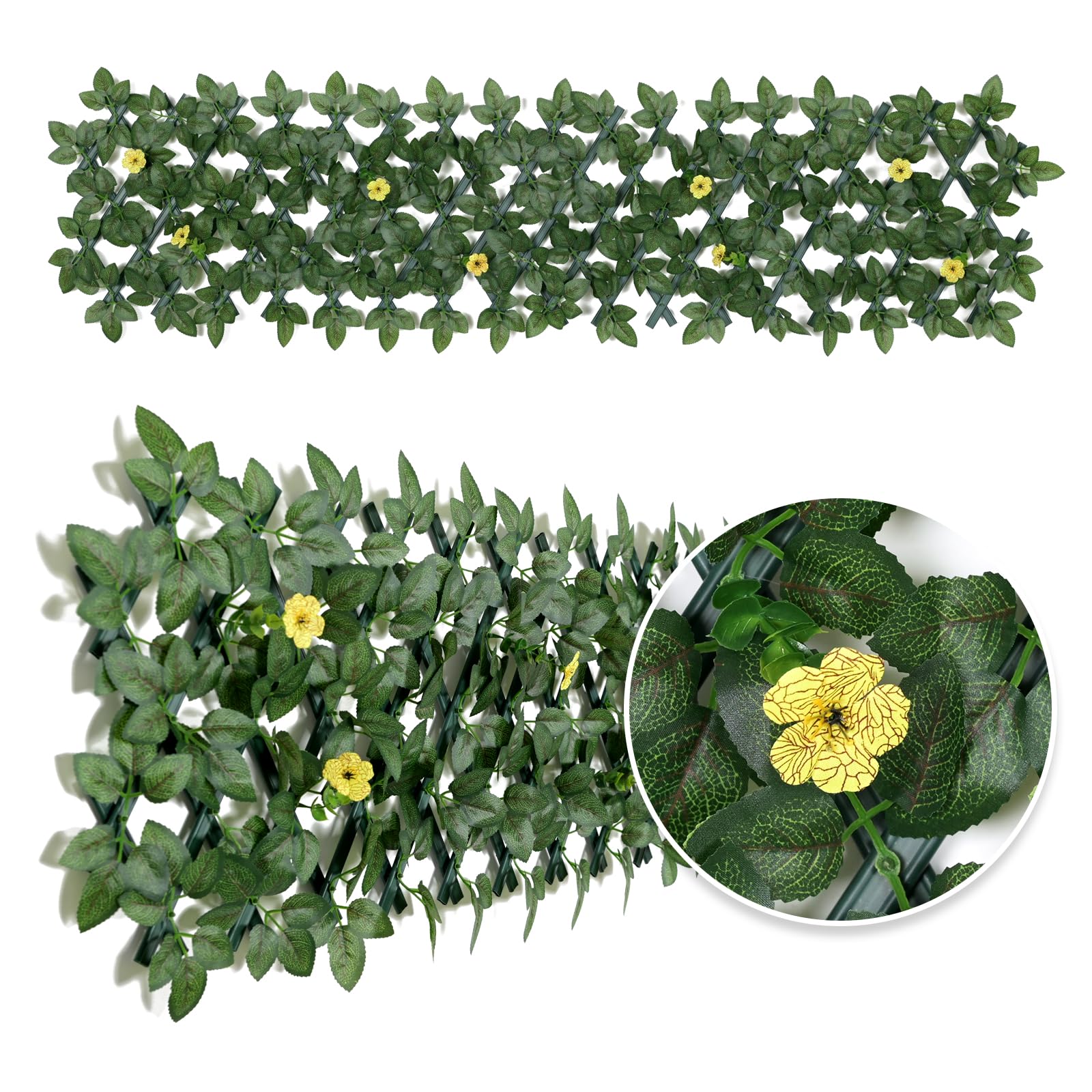 Expanding Garden Trellis Panels Expandable Garden Fence Screening with Flower | Expandable Fence Privacy Screen | Faux Ivy Privacy Screen | Garden Greenery | Balcony - 200x30cm (Yellow Flower)