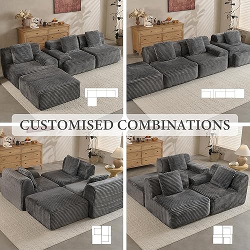 Miniatura 9 de VKLIVING Sofá modular Cloud de 113 pulgadas, sofá modular sin hueso de 61.6 pulgadas de profundidad con reposabrazos anchos, sofá de espuma