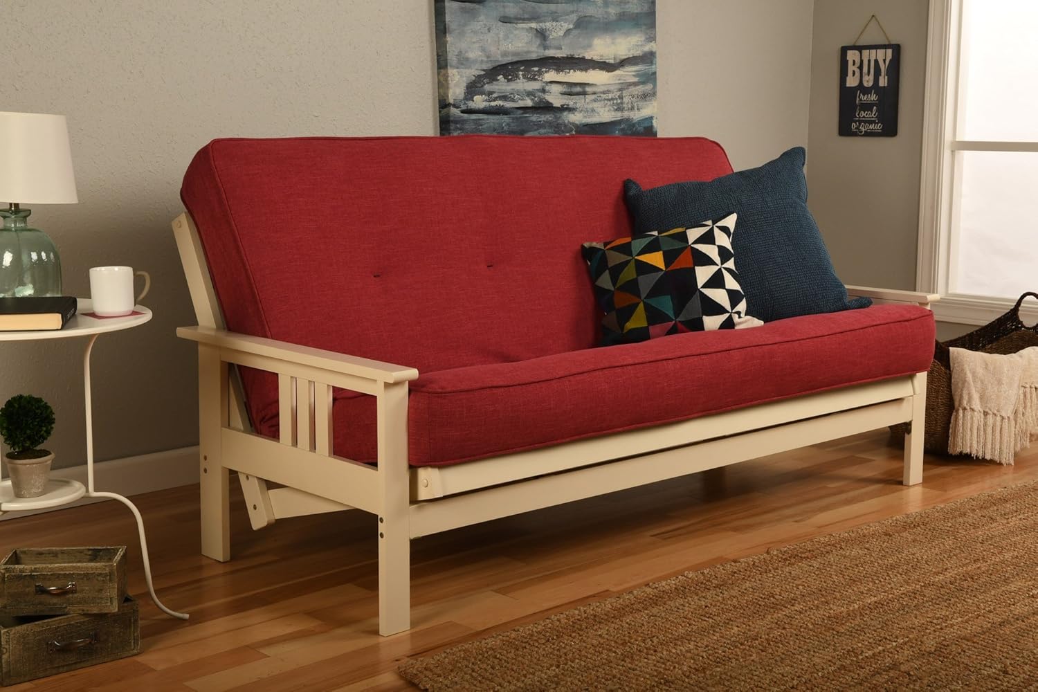 Full Monterey Antique White Futon Linen Flame Futon