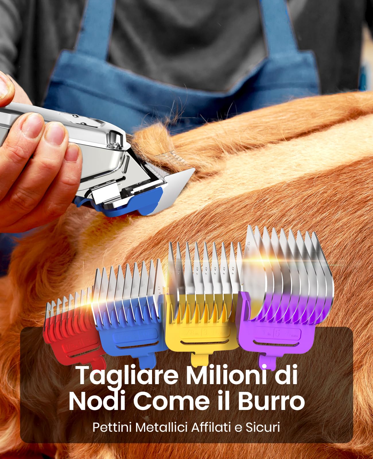 oneisall Tosatrice per cani professionale, senza fili/ricaricabile, con pettini in metallo staccabili, a basso rumore, resistenti, per capelli spessi/ricci/fini/ondulati