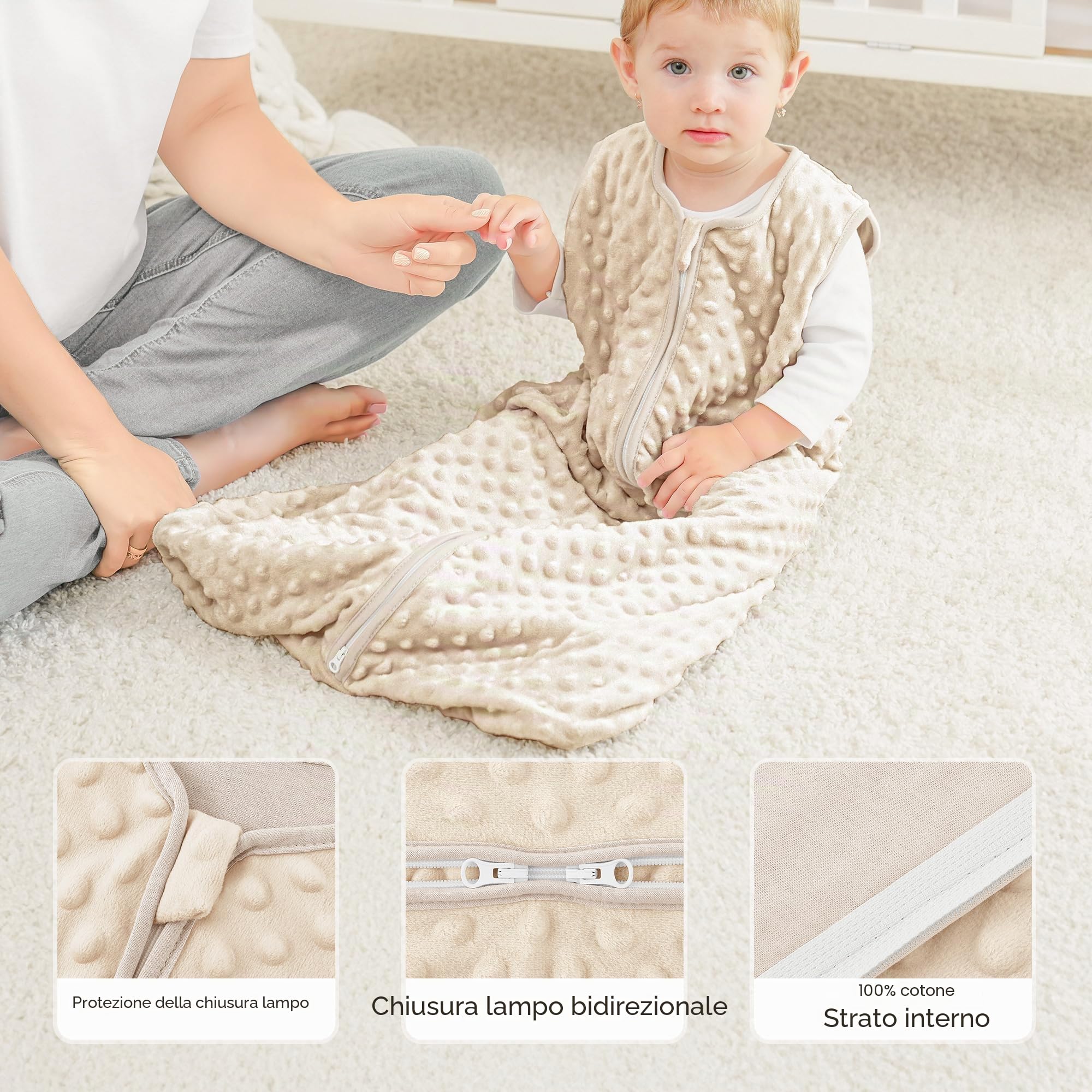 bearmoss Sacco nanna per bambini, 1,5 Tog Sacco Nanna Neonato per Bambini Ragazze e Ragazzi (Marrone, 67cm)